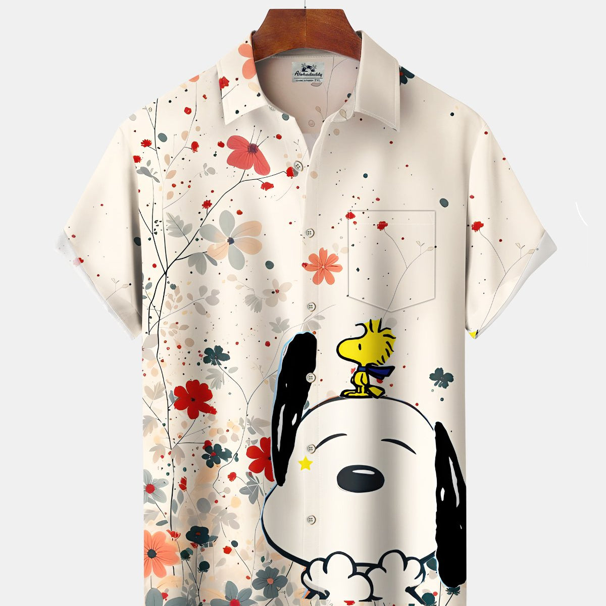Alohadaddy® Casual Snoopy Print Art Button Pocket Cardigan Men's Short Sleeve Shirt Big & Tall