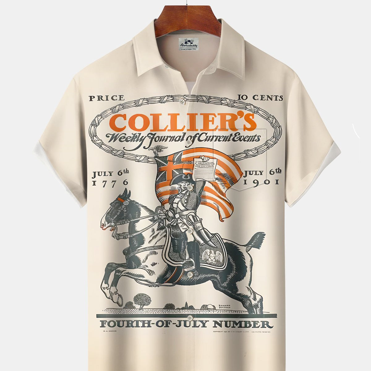 Alohadaddy® Holiday Independence Day Print Art Button Pocket Cardigan Men's Short Sleeve Shirt