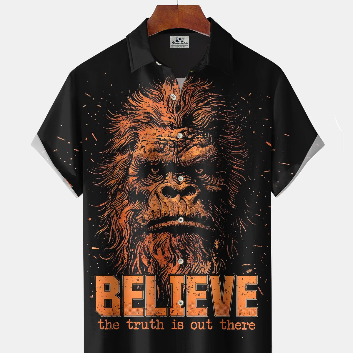 Alohadaddy® Men's Short-Sleeve Button-Down Shirt with Pocket Vintage Gorilla Graphic Print