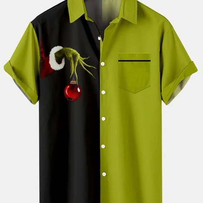 Men's Creative Christmas Stitching Striped Shirt With Pockets