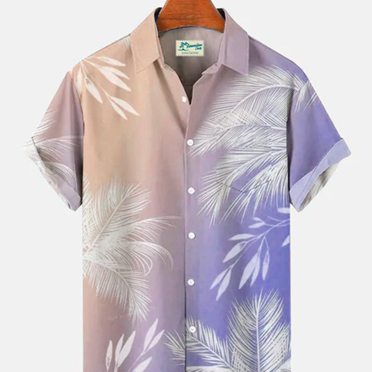 Camisa hawaiana de manga corta con degradado de vacaciones multicolor para hombre, resistente a las arrugas y de seersucker
