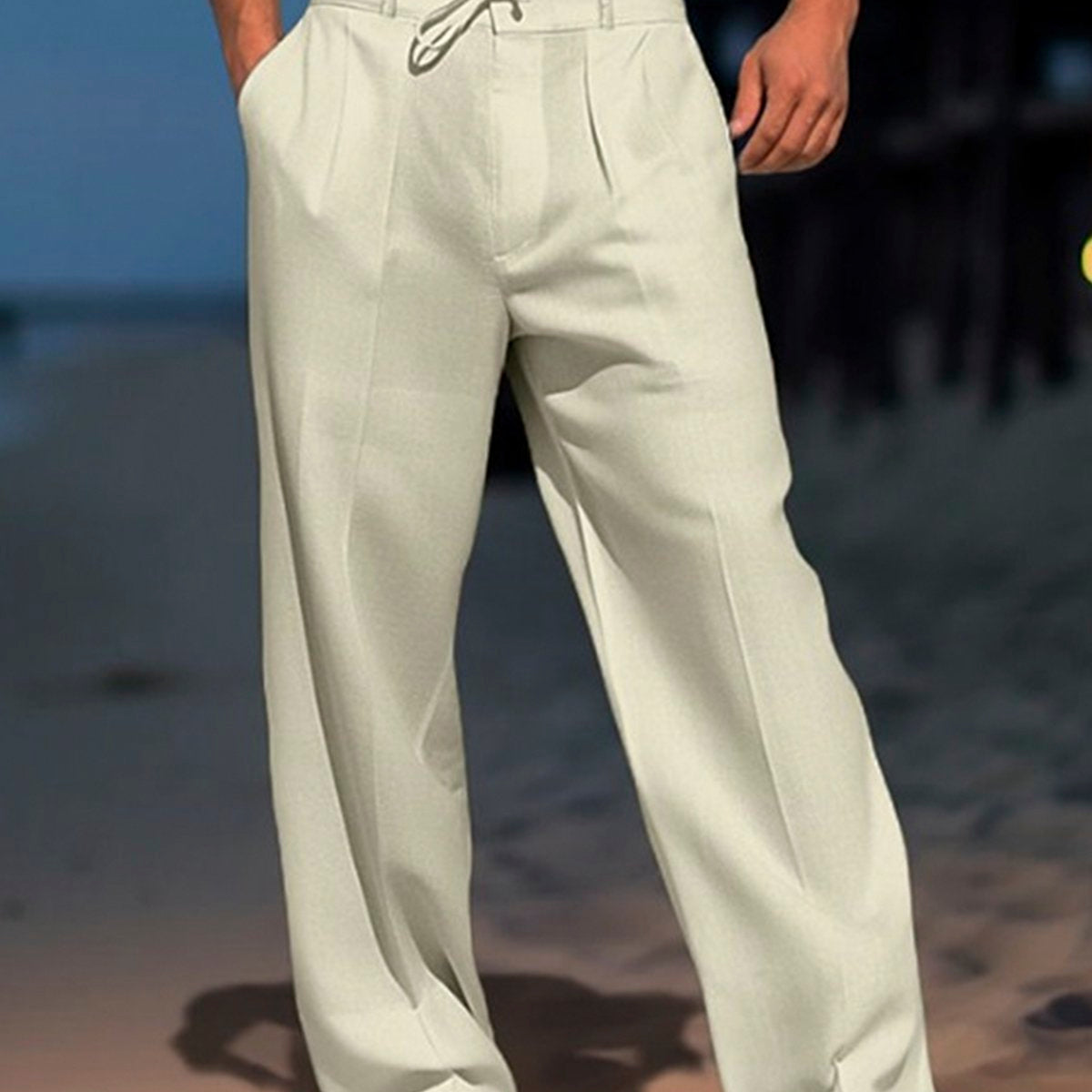 Alohadaddy Men's Beach Daily Loose Linen Elastic Waist Drawstring Trousers