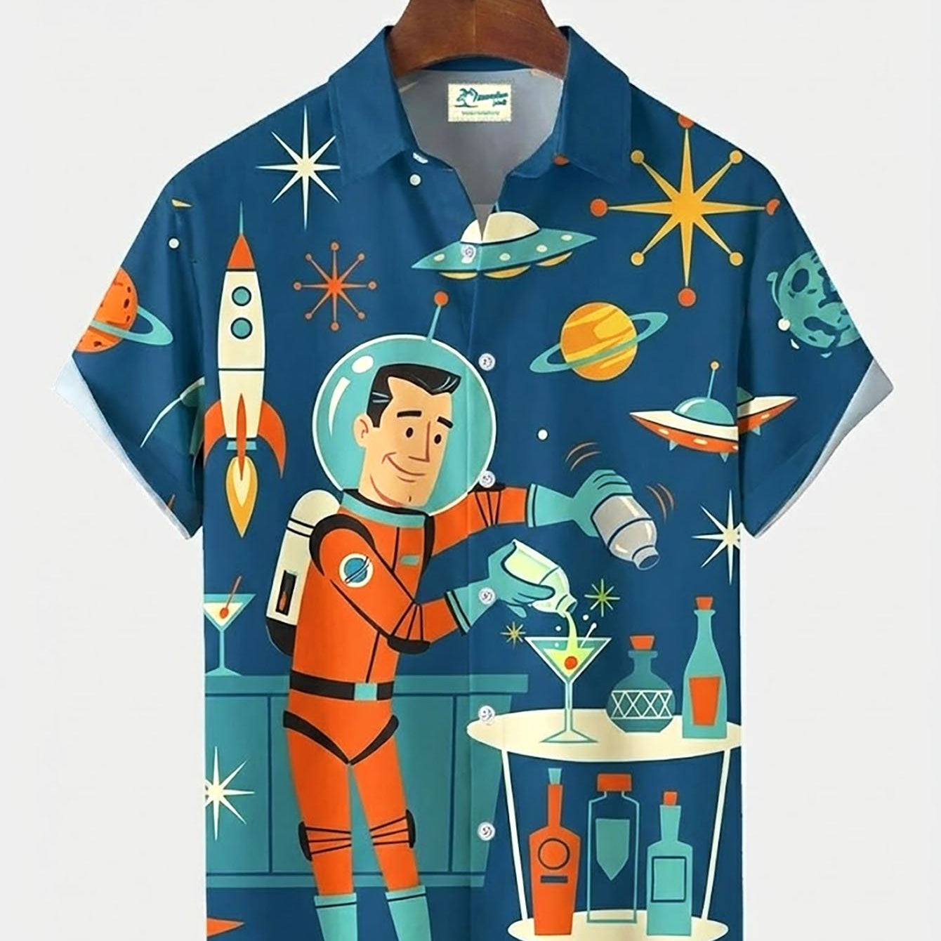 Alohadaddy® Hawaiian Medieval Geometric Cartoon Print Men's Button-Down Short-Sleeve Shirt Big & Tall