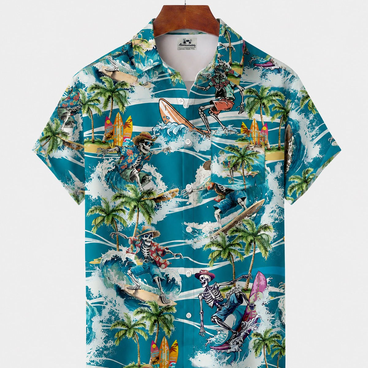 Alohadaddy® Men's Short-Sleeve Button-Down Shirt with Pocket Skull Print