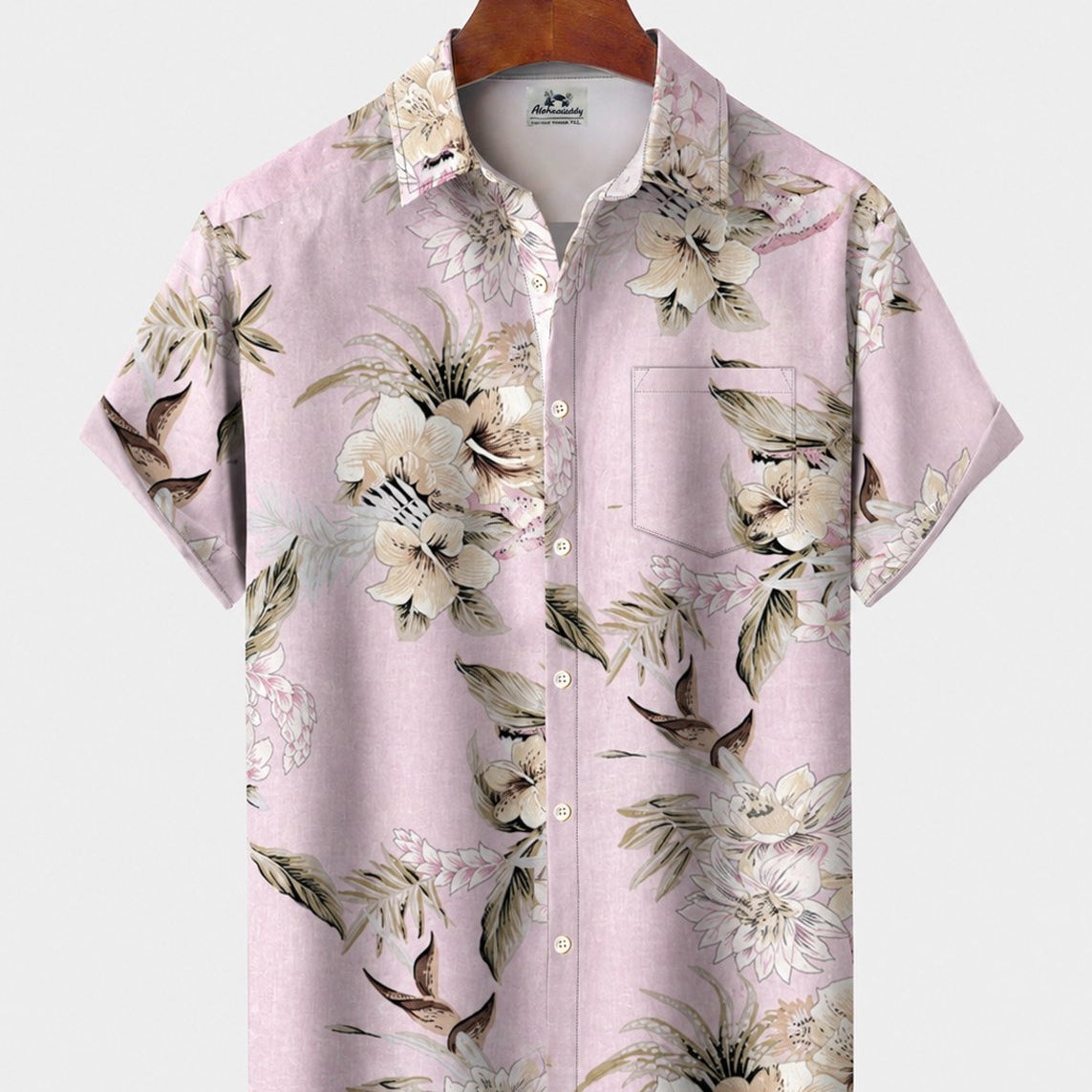 Alohadaddy® Men's Short-Sleeve Button-Down Shirt with Pocket Floral Print