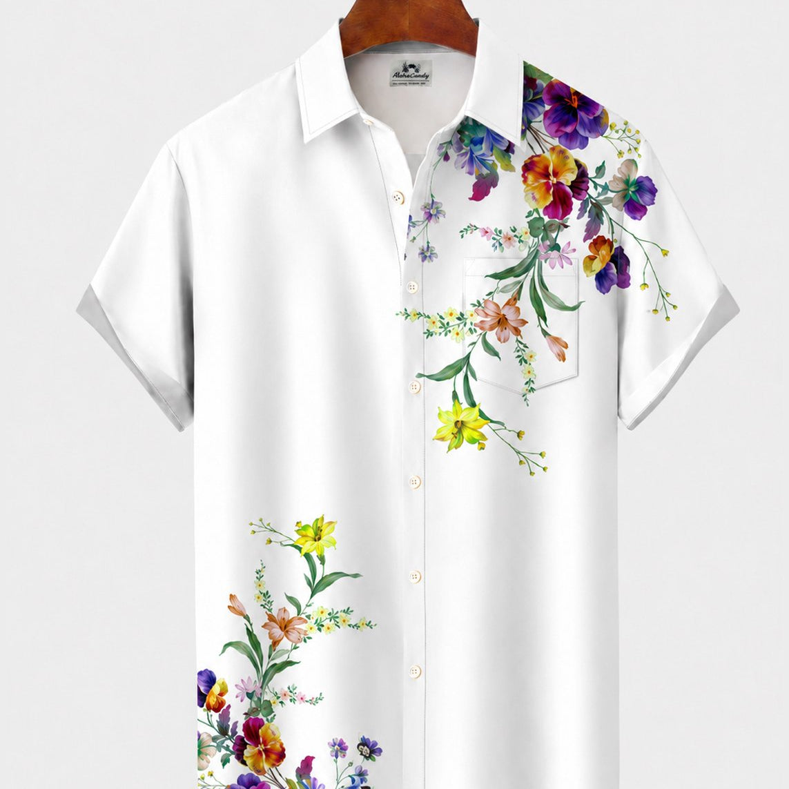 Alohadaddy® Men's Short-Sleeve Button-Down Shirt with Pocket Floral Print
