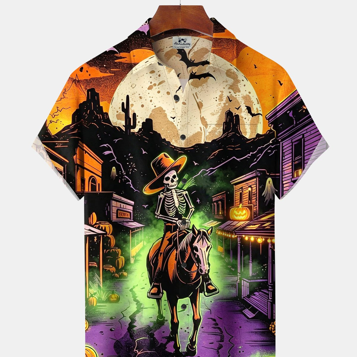 Alohadaddy® Men's Short-Sleeve Button-Down Shirt with Pocket Halloween Print