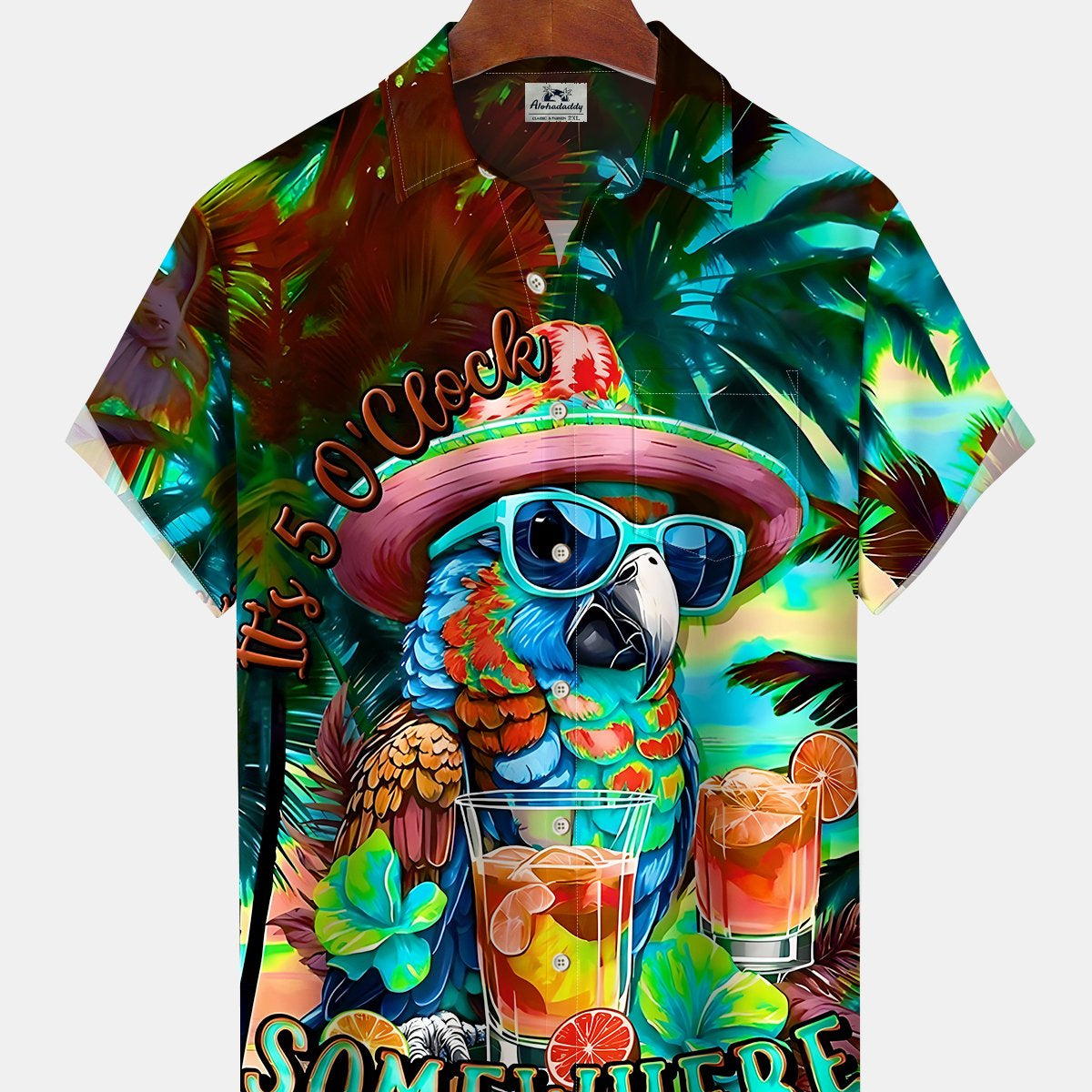 Alohadaddy Hawaiian Parrot Vacation Print Art Button Cardigan Pockets Large Size Long Short Sleeve Shirt