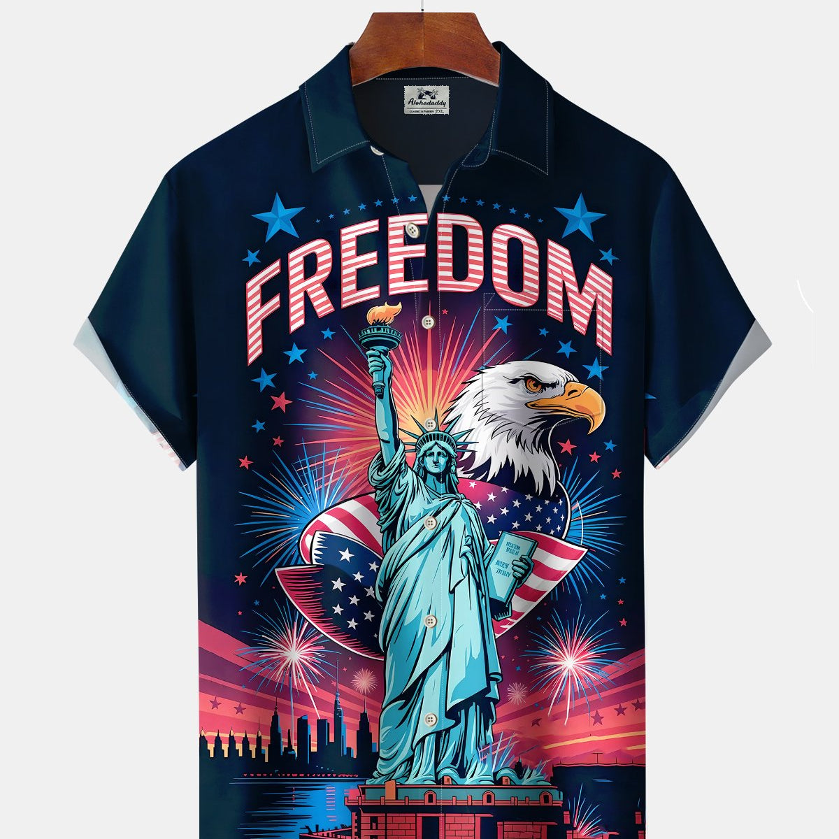 Alohadaddy® Holiday Independence Day Print Art Button Cardigan with Pockets Men's Short Sleeve Shirt