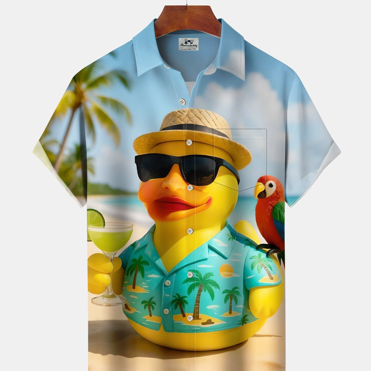 Alohadaddy® Hawaiian Duck Print Art Button Pocket Cardigan Men's Short Sleeve Shirt
