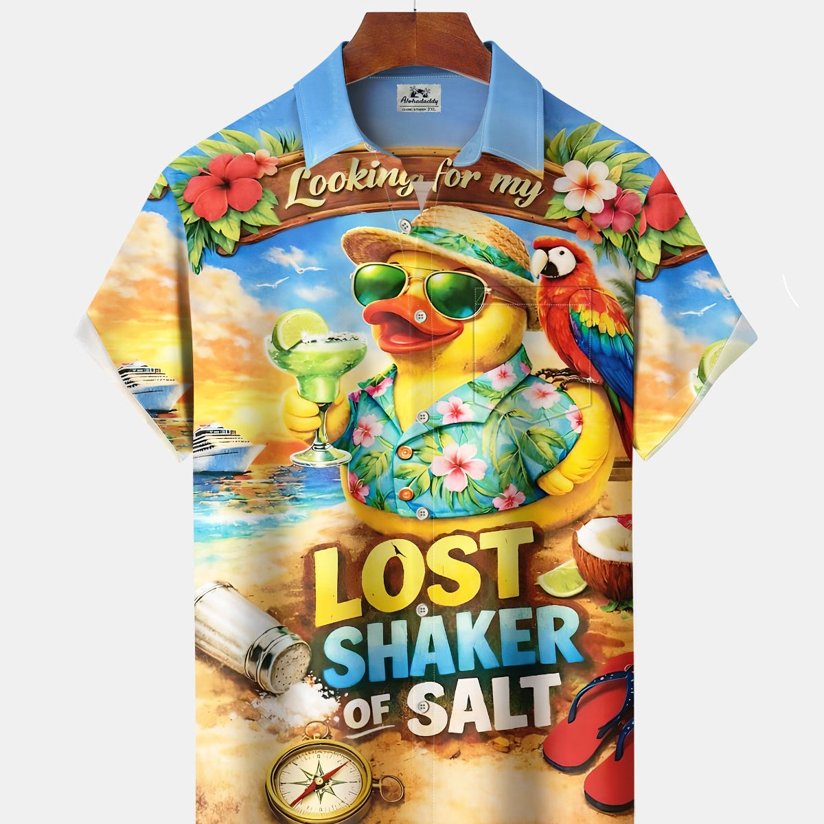 Alohadaddy® Men's Short-Sleeve Button-Down Shirt with Pocket Hawaiian Style Rubber Duck Print