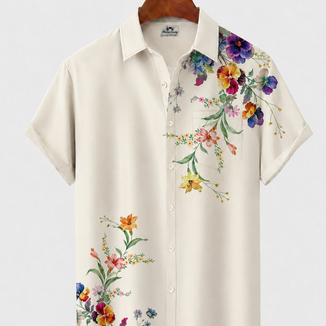 Alohadaddy® Men's Short-Sleeve Button-Down Shirt with Pocket Floral Print