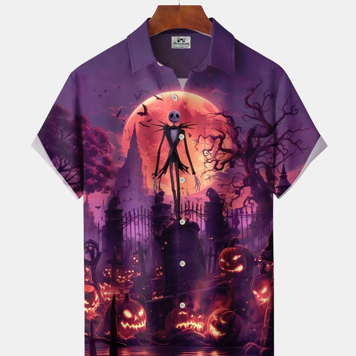 Alohadaddy® Holiday Halloween Graphic Print Button-Down Pocket Cardigan-Style Men's Short-Sleeve Shirt