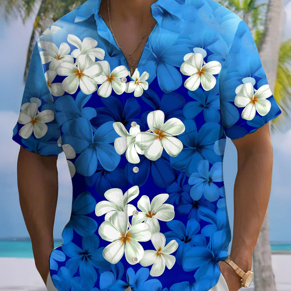 Alohadaddy® Hawaiian Hibiscus Print Artistic Button Pocket Cardigan Men's Short Sleeve Shirt Big & Tall