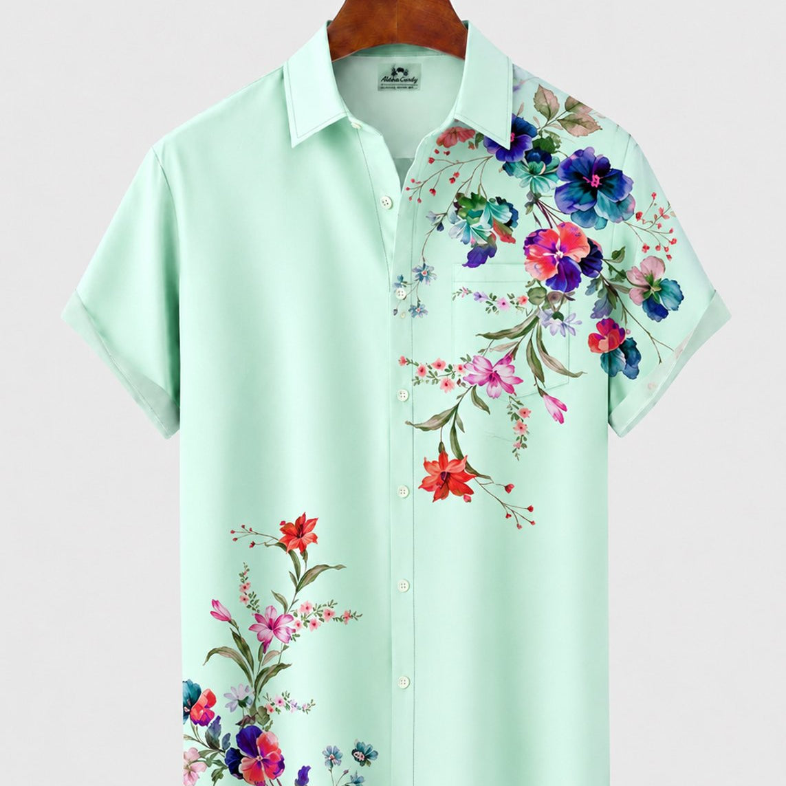 Alohadaddy® Men's Short-Sleeve Button-Down Shirt with Pocket Floral Print