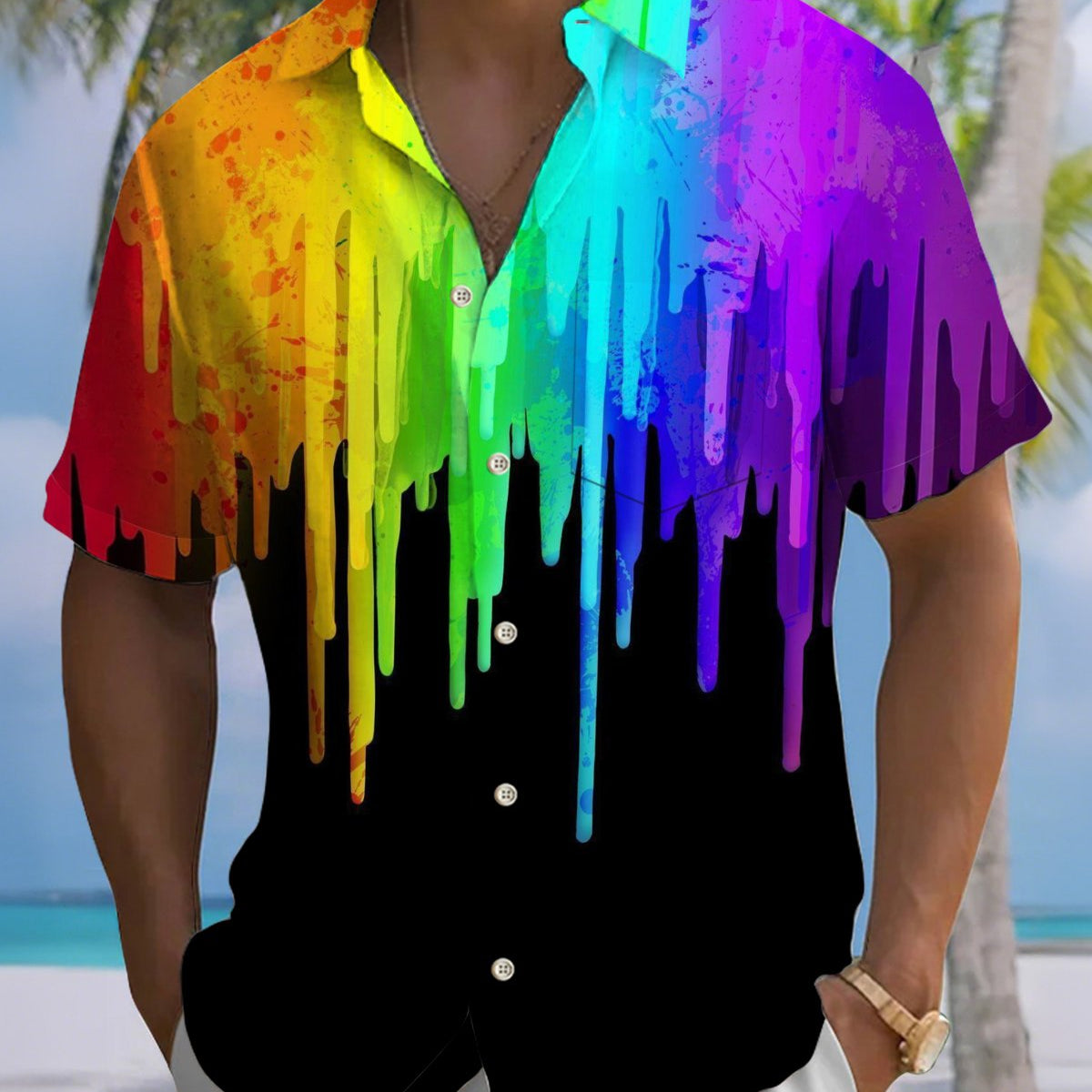 Alohadaddy® Men's Short-Sleeve Button-Down Shirt Casual Art-Print Cardigan Style with Pockets