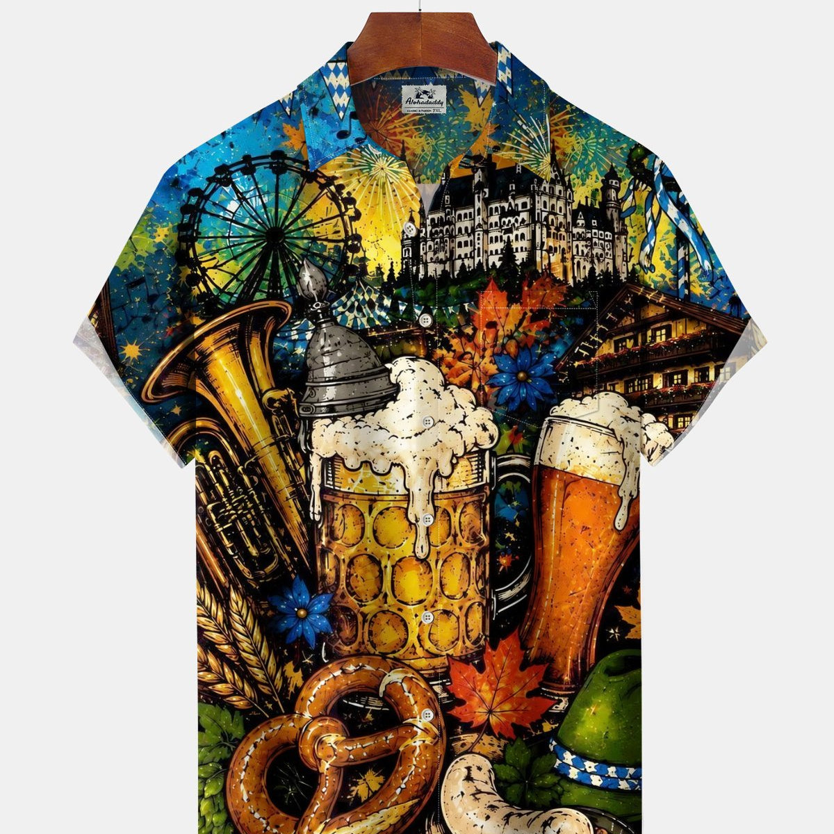 Alohadaddy® Men's Short-Sleeve Button-Down Shirt Casual Oktoberfest Graphic Print with Pocket