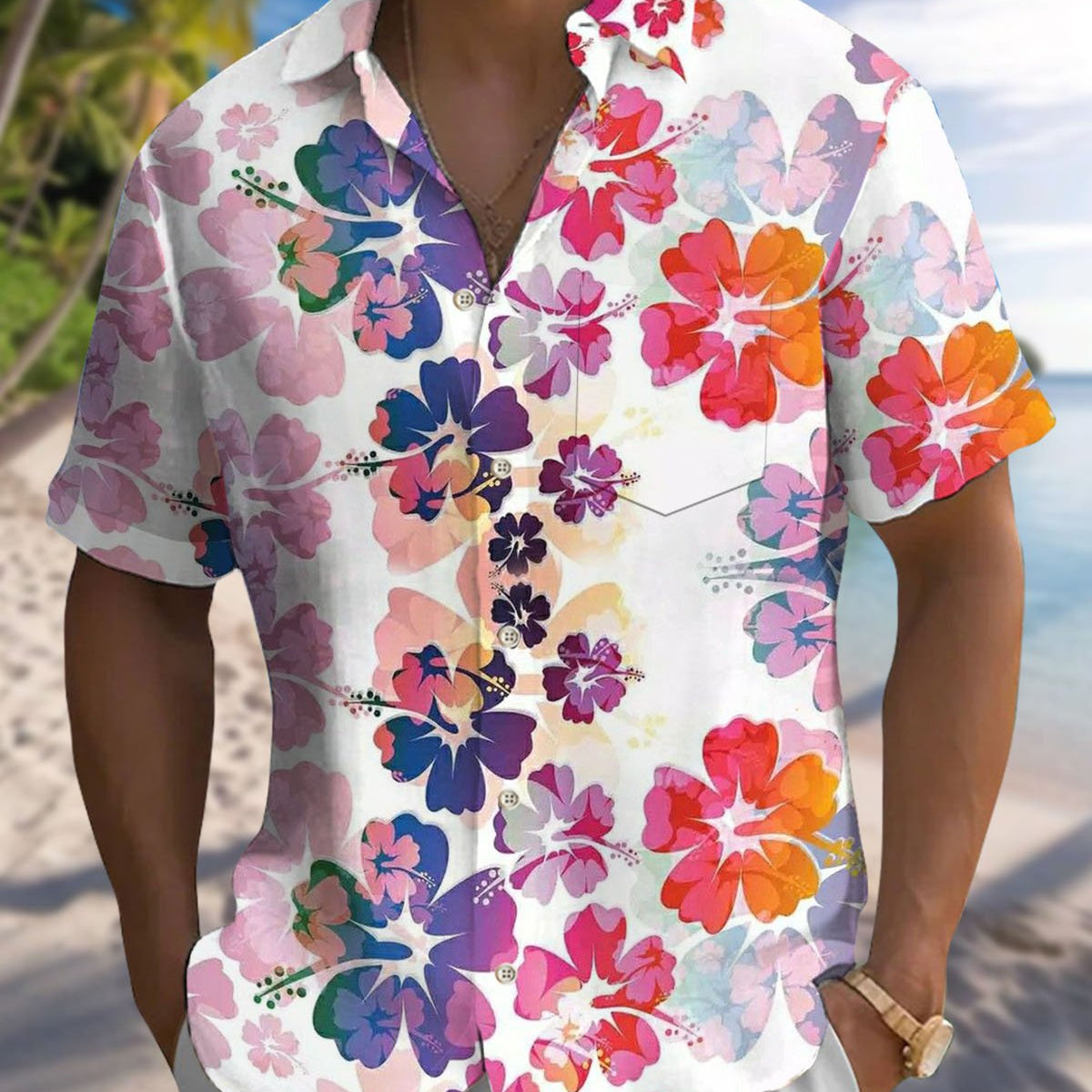 Alohadaddy® Casual Floral Print Art Button Pocket Cardigan Men's Short Sleeve Shirt & Tall