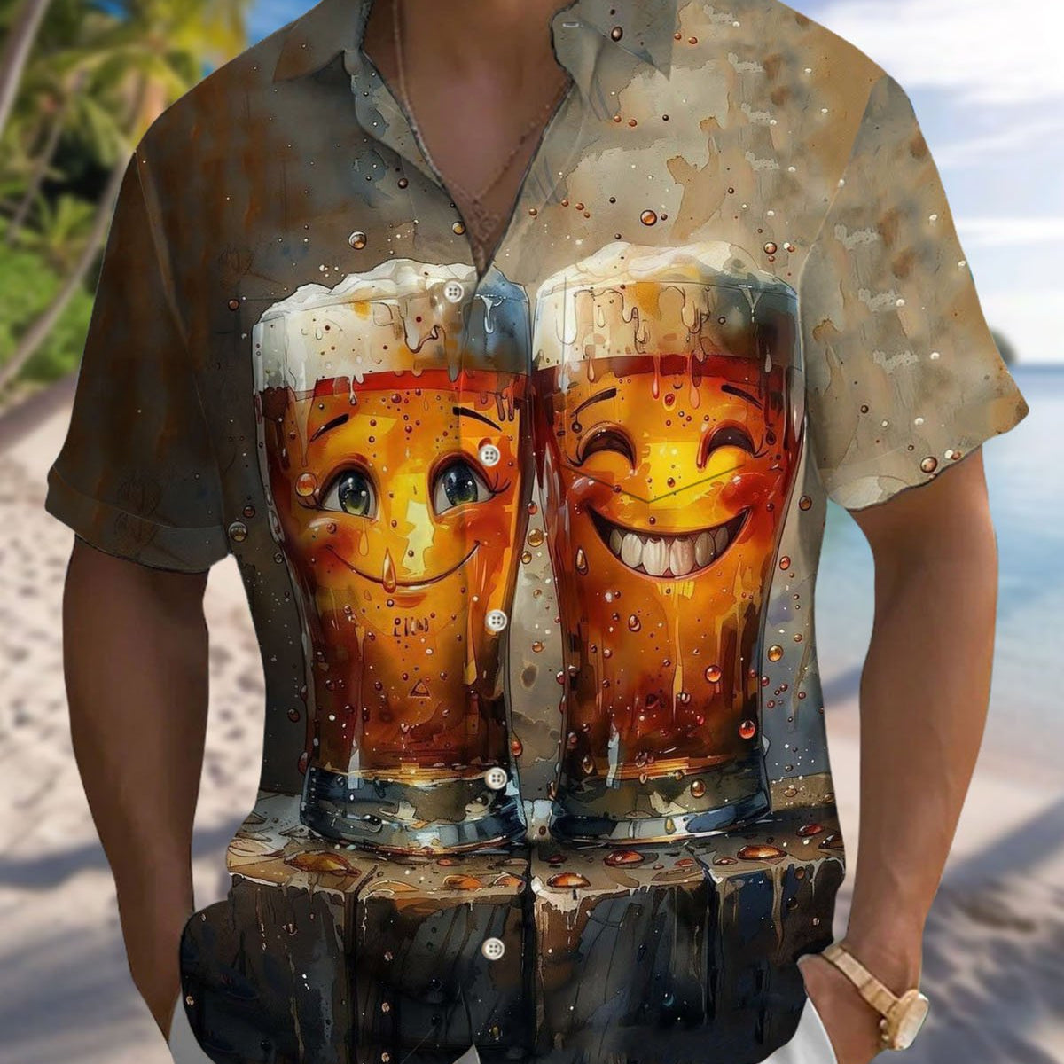 Alohadaddy® Casual Geometric Print Art Button Pocket Cardigan Men's Short Sleeve Shirt & Tall