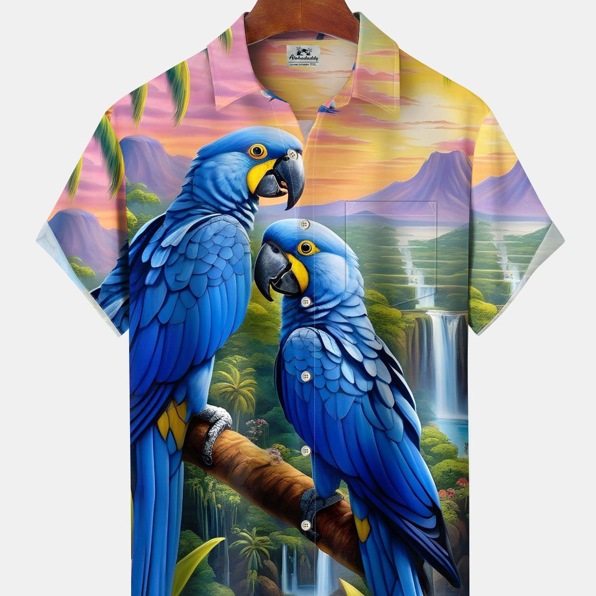 Alohadaddy® Hawaiian Parrot Print Pocket Stretch Men's Short Sleeve Shirt Big & Tall