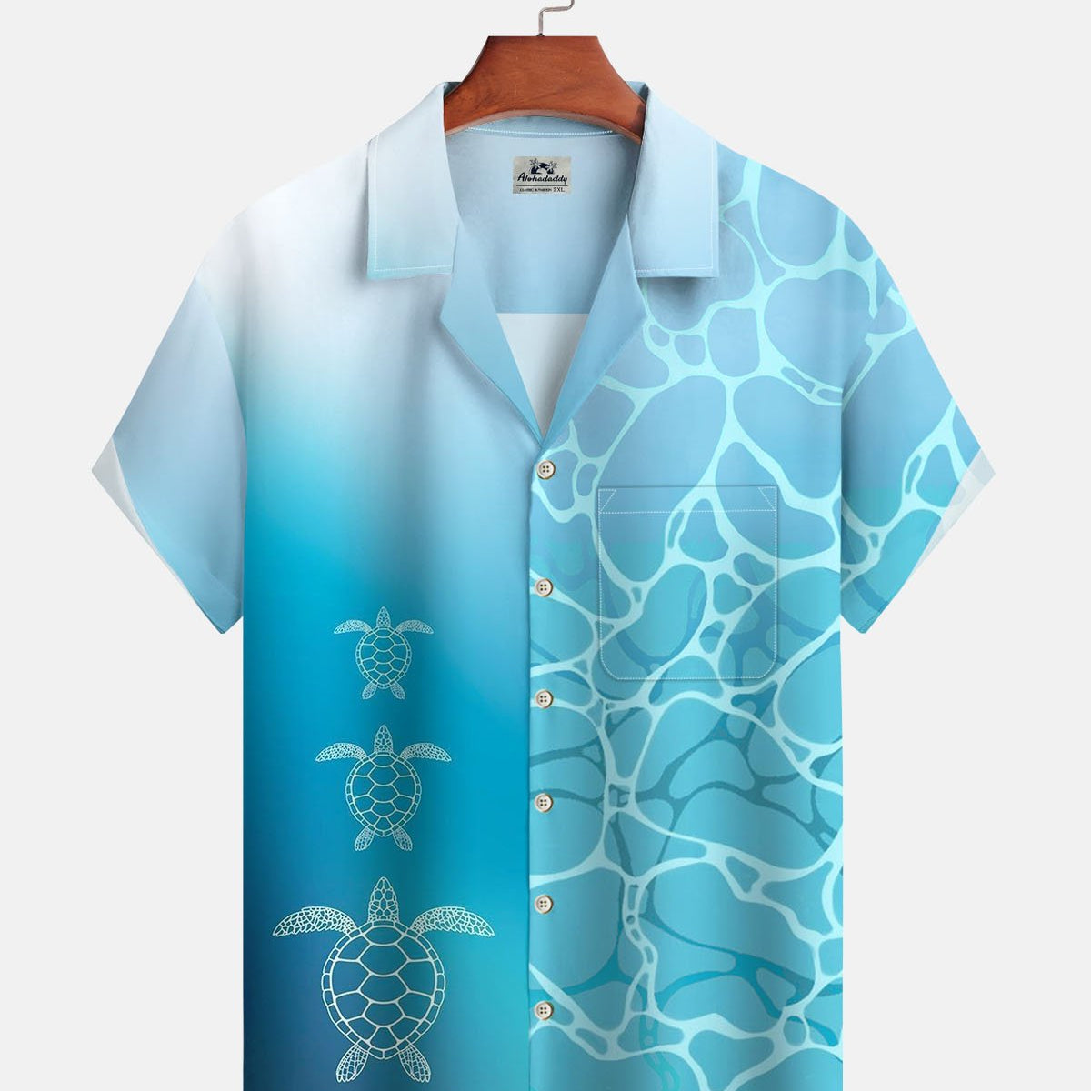 Alohadaddy® Casual Turtle Print Art Button Pocket Cardigan Men's Short Sleeve Shirt Big & Tall