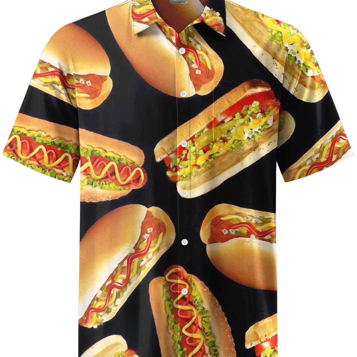 Alohadaddy® Retro Hot Dog Print Stretch Pocket Button Men's Short Sleeve Shirt Big & Tall