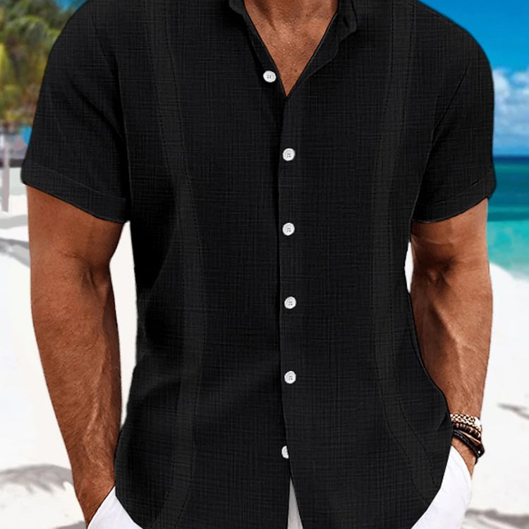 Camisa informal de algodón con cuello alto y manga corta para hombre de Alohadaddy