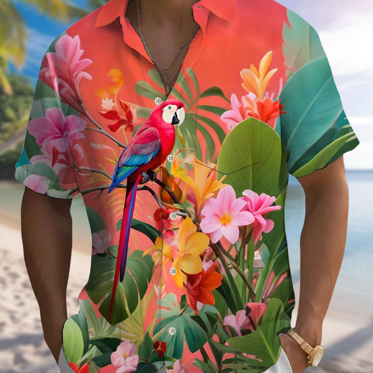 Alohadaddy® Casual Floral Print Art Button Pocket Cardigan Men's Short Sleeve Shirt Big & Tall