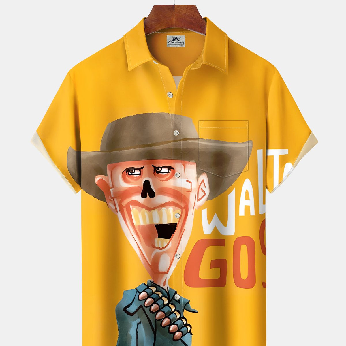 Alohadaddy® Casual Cartoon Portrait Print Artistic Button Pocket Cardigan Men's Short Sleeve Shirt Big & Tall