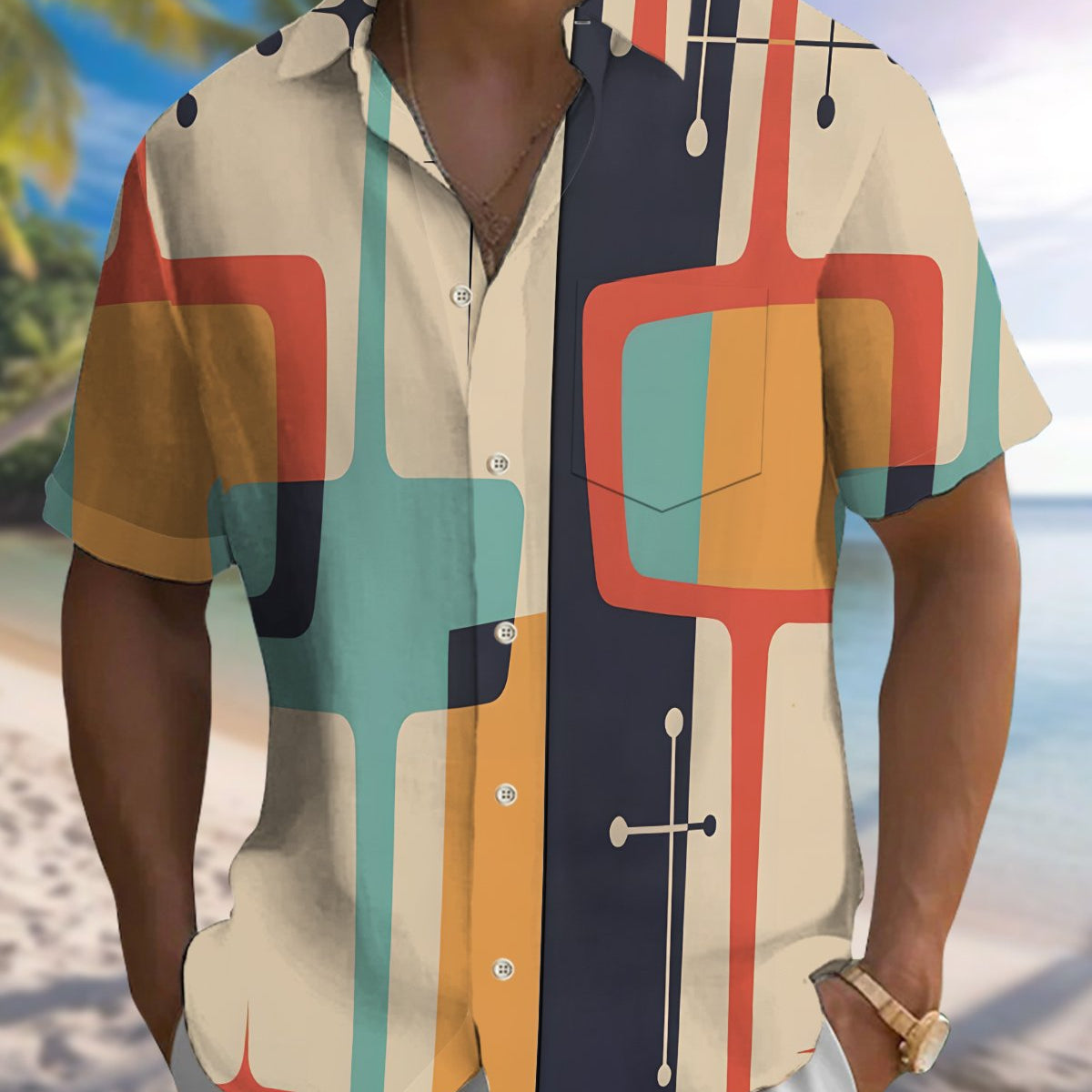 Alohadaddy® Casual Abstract Print Art Button Pocket Cardigan Men's Short Sleeve Shirt Big & Tall