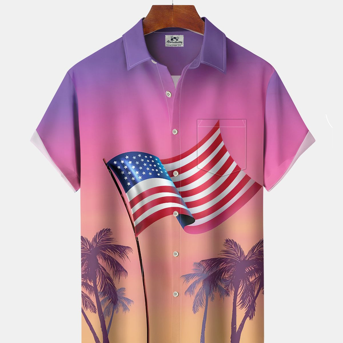 Alohadaddy® Vintage Flag Print Art Button Pocket Cardigan Men's Short Sleeve Shirt