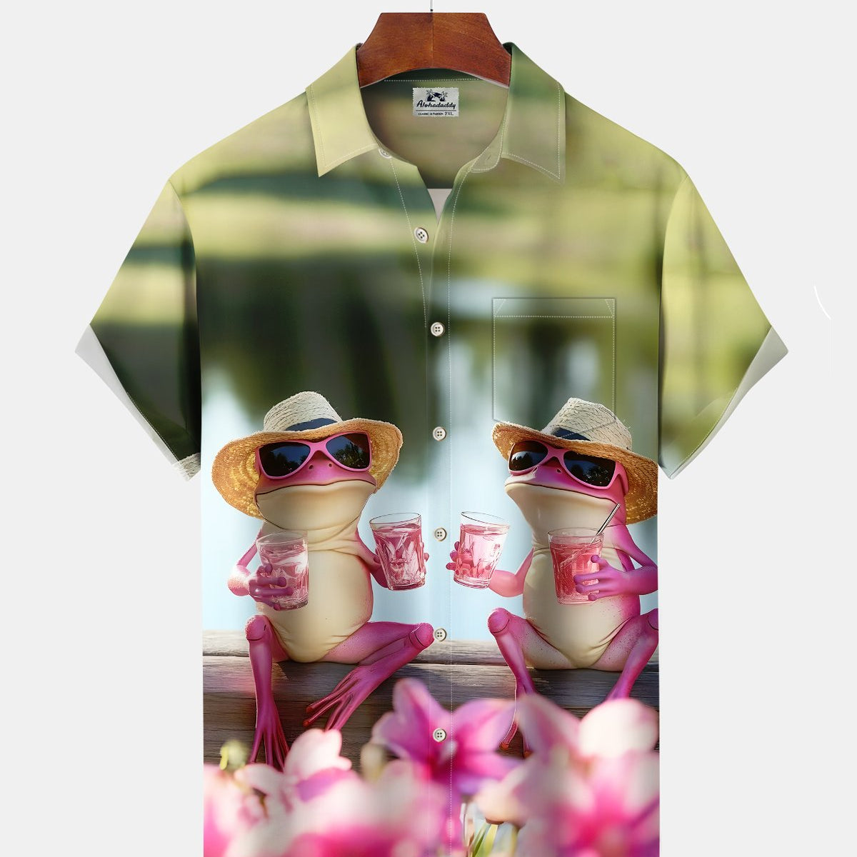 Alohadaddy® Hawaiian Frog Print Art Button Pocket Cardigan Men's Short Sleeve Shirt