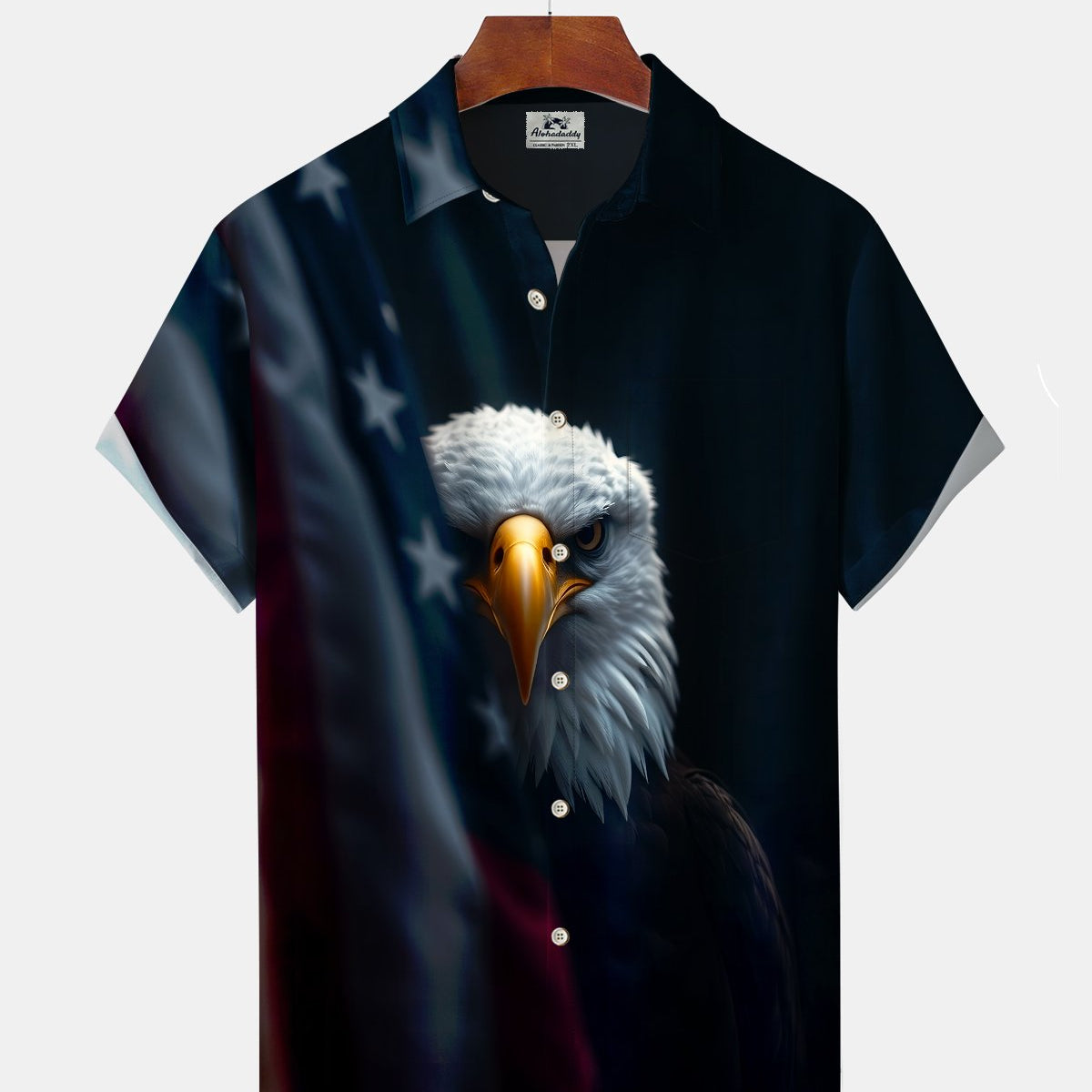 Alohadaddy® Vintage Eagle Print Art Button Cardigan Pocket Men's Short-Sleeve Shirt