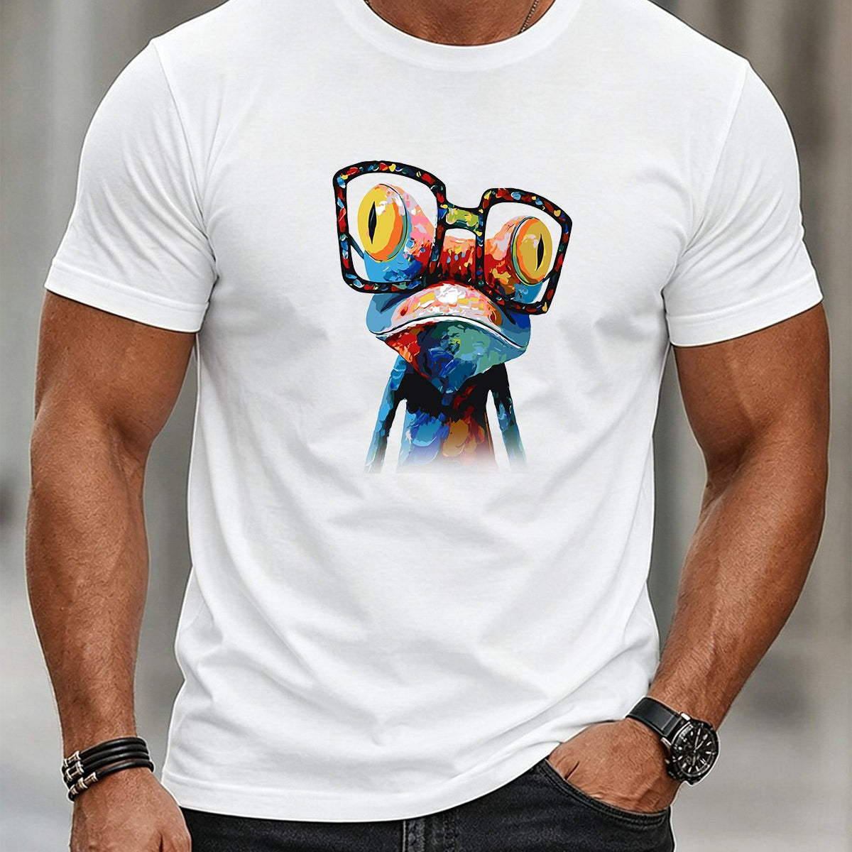 Alohadaddy® Men's Casual Crew Neck Short-Sleeve T-Shirt with Frog Print