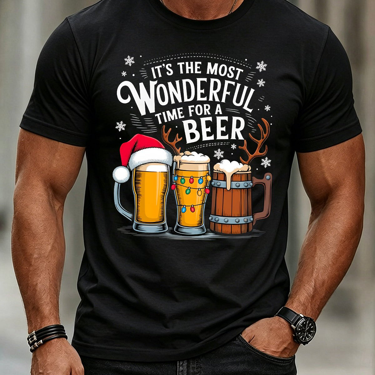 Alohadaddy® Holiday Christmas Print Crew Neck Short-Sleeve T-Shirt