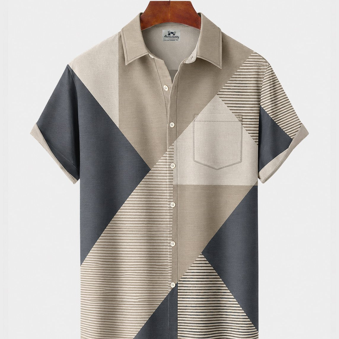 Alohadaddy® Men's Short-Sleeve Button-Down Shirt with Pocket Geometric Print