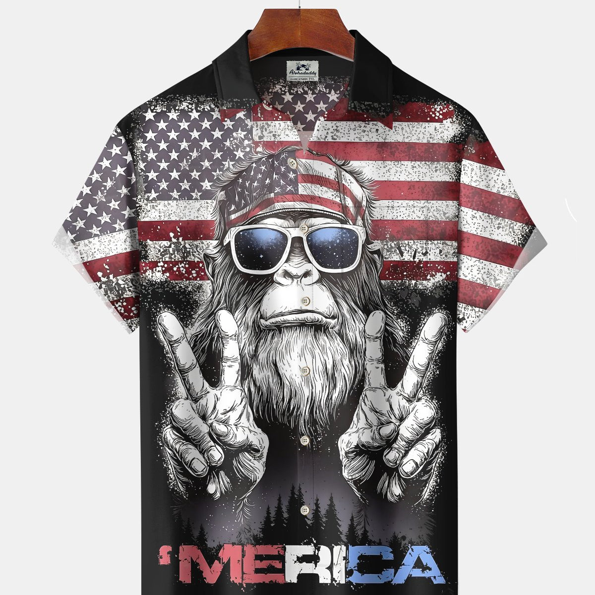 Alohadaddy® Men's Short-Sleeve Button-Down Shirt Vintage-Style USA 250th Anniversary Graphic Print with Chest Pocket