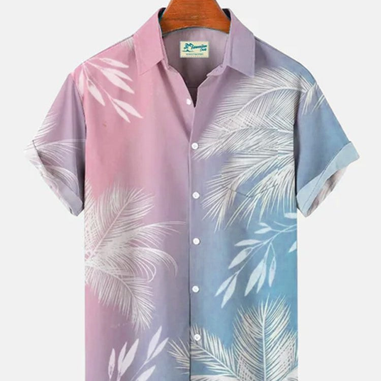 Camisa hawaiana de manga corta con degradado de vacaciones multicolor para hombre, resistente a las arrugas y de seersucker