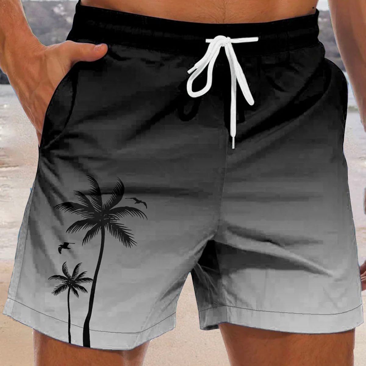 Bañador de playa para hombre con estampado de árboles de coco en degradado hawaiano de Alohadaddy
