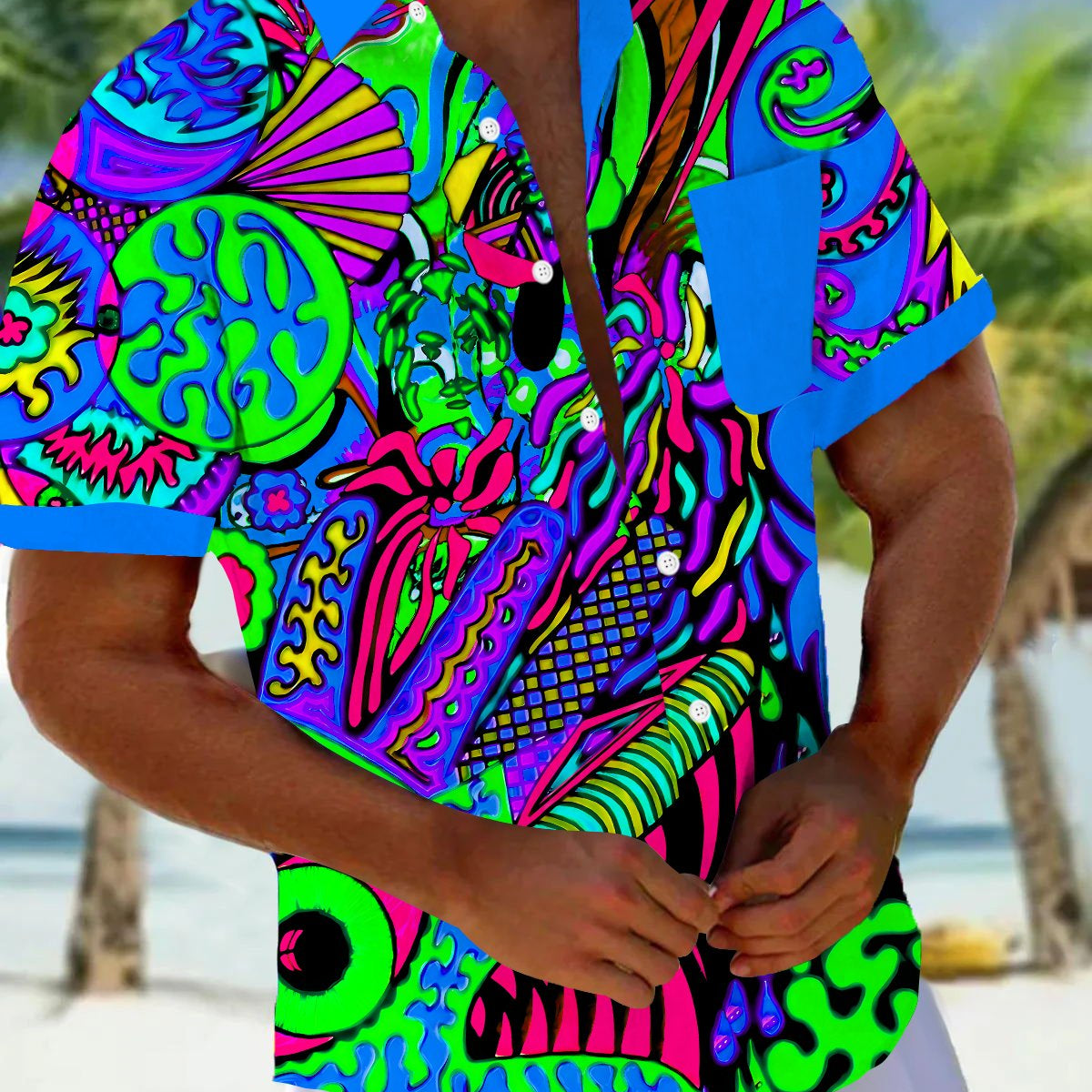 Alohadaddy Vintage Abstract Art Texture Print Chest Pocket Shirt Plus Size Men's Shirt Big Tall