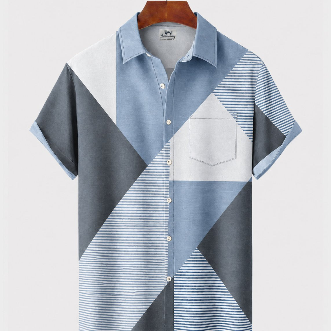 Alohadaddy® Men's Short-Sleeve Button-Down Shirt with Pocket Geometric Print