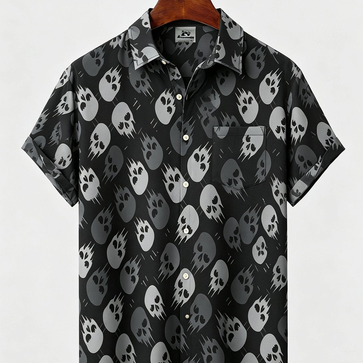 Alohadaddy® Men's Short-Sleeve Button-Down Shirt with Pocket Skull Print
