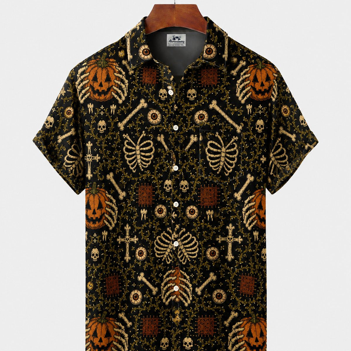 Alohadaddy® Men's Short-Sleeve Button-Down Shirt with Pocket Halloween Print