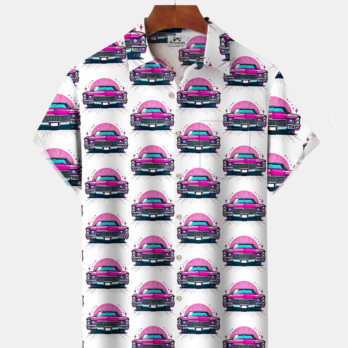 Alohadaddy® Retro Medieval Automotive Geometry Cartoon Print Art Pocket Button Men's Short Sleeve Shirt Big & Tall