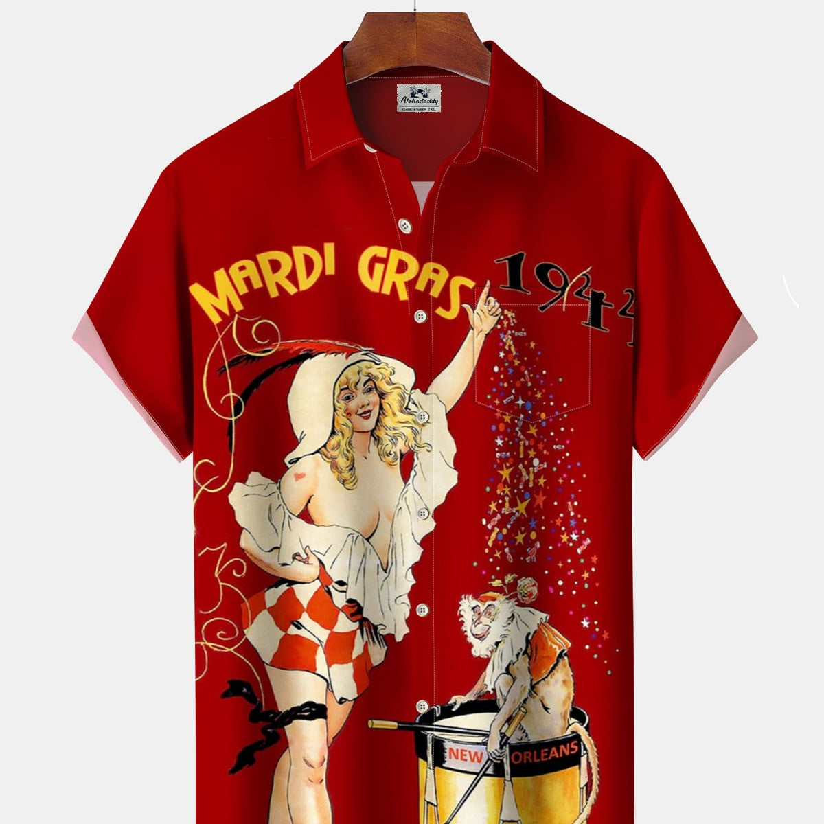 Alohadaddy® Vintage Poster Print Art Pocket Elastic Buttons Men's Short-Sleeve Shirt Big & Tall