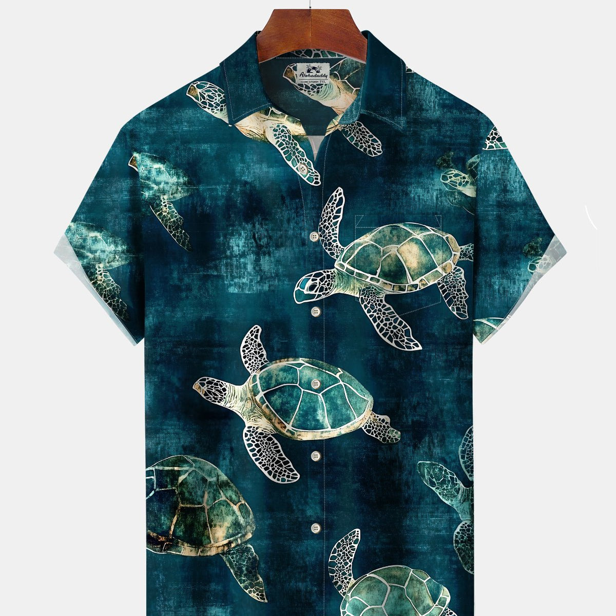 Alohadaddy® Hawaiian Sea Turtle Print Art Button-Down Pocket Cardigan Men's Short-Sleeve Shirt