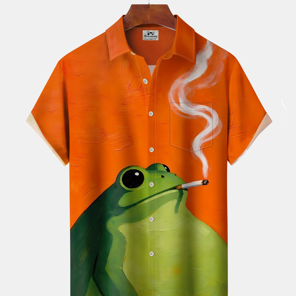 Alohadaddy® Men's Casual Short-Sleeve Button-Down Shirt with Frog Art Print and Pocket