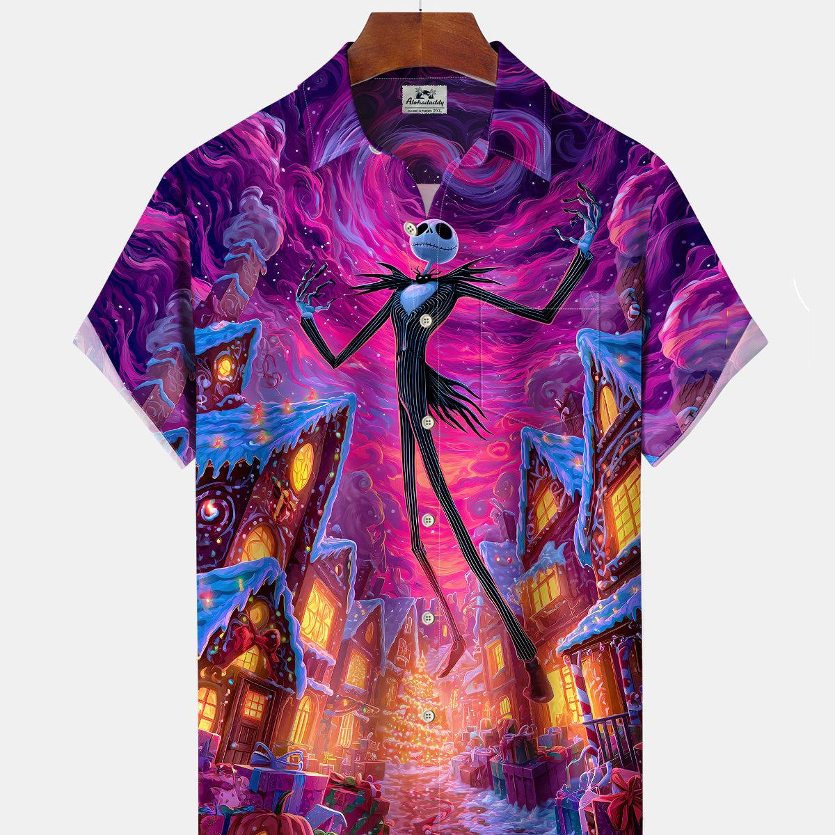 Alohadaddy® Men's Short-Sleeve Button-Down Shirt Vintage Halloween Graphic Print with Pocket