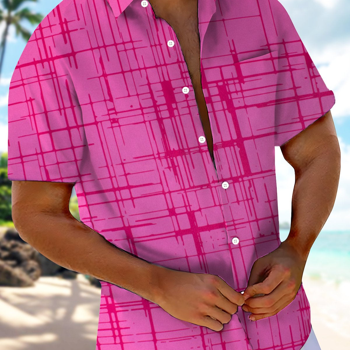 Alohadaddy® Vintage Stripes Art Print Moisture Wicking Pockets Stretch Hawaiian Men's Shirt Big & Tall