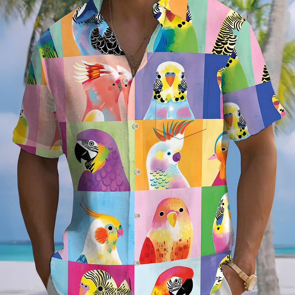 Alohadaddy® Casual Gradient Floral Hawaiian Print Art Button Pockets Cardigan Men's Short-Sleeve Shirt Big & Tall